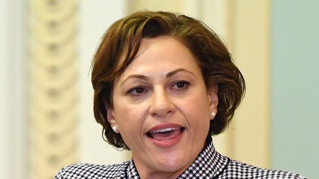 Queensland Treasurer and Deputy Premier Jackie Trad speaks during Question Time at Parliament House in Brisbane, Wednesday, October 17, 2018. (AAP Image/Dan Peled) NO ARCHIVING