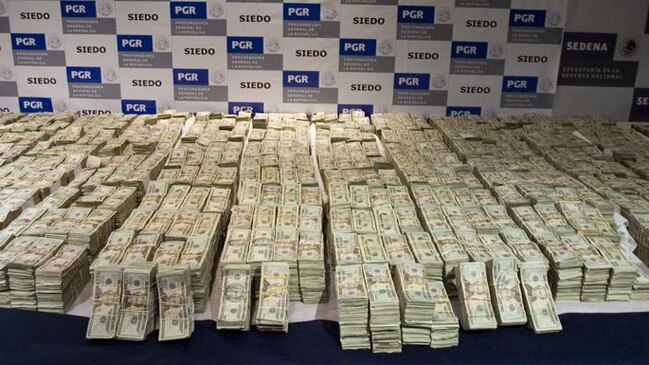 Cash seized by Mexico's army from the Sinaloa cartel after a raid. 