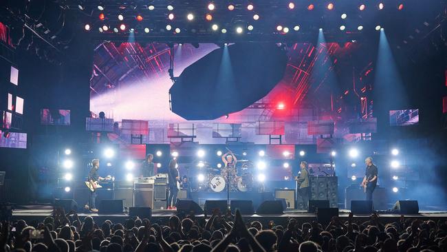 24/05/2023: US rock band Foo Fighters, featuring new drummer Josh Freese (back, centre) performing at Bank of New Hampshire Pavilion at Meadowbrook, Gilford, New Hampshire ahead of the band's 11th album release, titled 'But Here We Are'. Picture: Scarlet Page