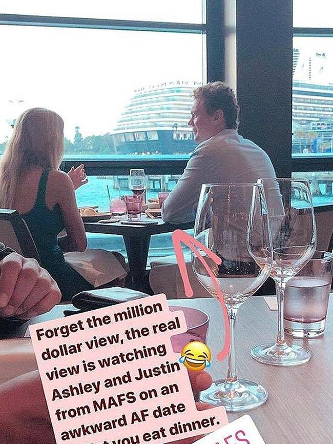 Shock Married At First Sight star Ashley Irvin on a dinner date with millionaire Justin Fischer at Quay. Picture: Instagram