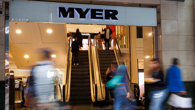 SYDNEY, AUSTRALIA - NewsWire Photos MAY 10 2024. GENERIC. Shoppers walk past the entrance to the Myer department store in Pitt St Mall. Economy, cost of living, budget, shopping, retail. Picture: NCA NewsWire / Max Mason-Hubers