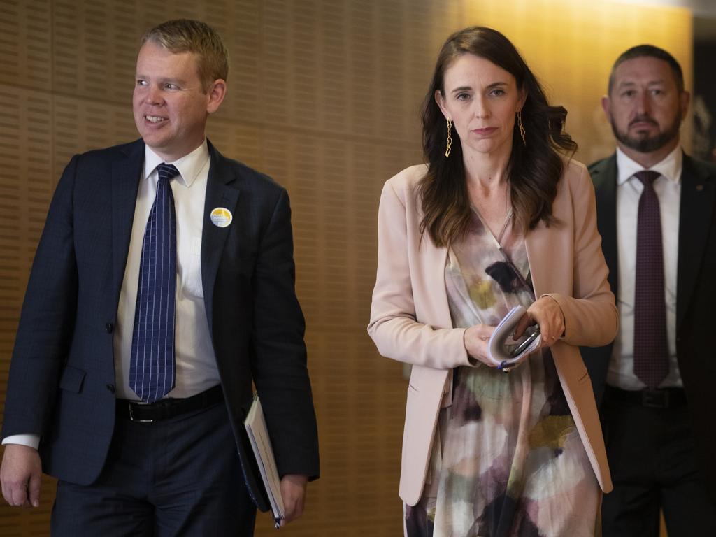 New Zealand’s Covid-19 Response Minister Chris Hipkins with the Prime Minister Jacinda Ardern. Picture: NZ Herald photograph by Mark Mitchell