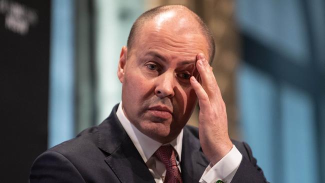 Federal Treasurer Josh Frydenberg speaking at a federal budget Breakfast Briefing, Sydney. Picture: NCA NewsWire / James Gourley