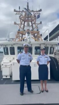 We love Cairns: US Coast Guard cutter Oliver Henry’s commanding officer and Lt JG Melissa Marsh