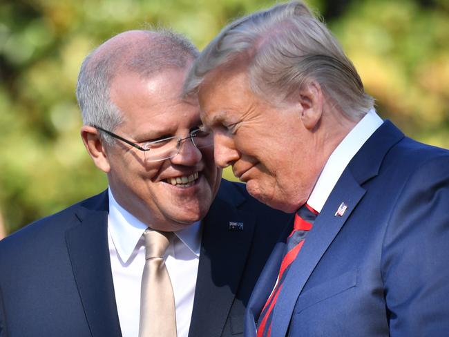 *This picture has been selected as one of the Best of the Year News images for 2019* United States President Donald Trump and Australia's Prime Minister Scott Morrison at a ceremonial welcome on the south lawn of the White House in Washington DC, United States, Friday, September 20, 2019. (AAP Image/Mick Tsikas) NO ARCHIVING