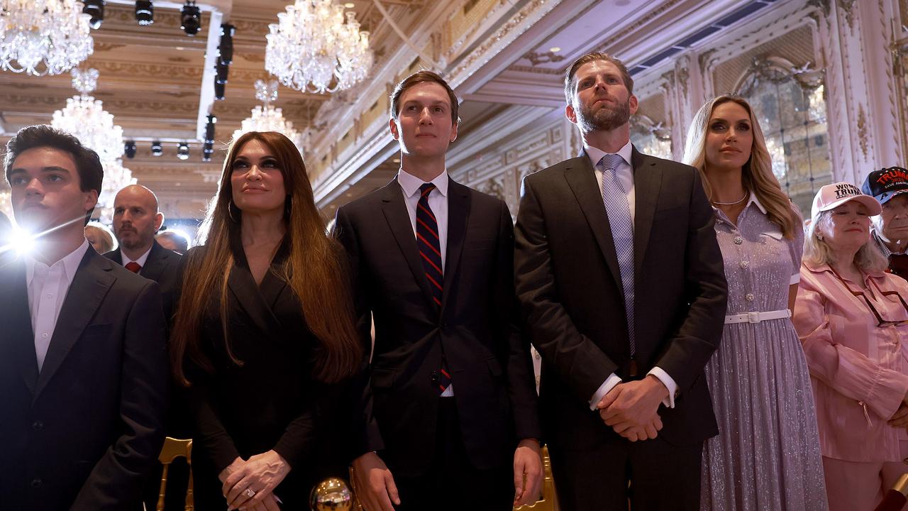 Kimberly Guilfoyle, Jared Kushner, Eric Trump, and Laura Trump – but no Ivanka. Joe Raedle/Getty Images/AFP