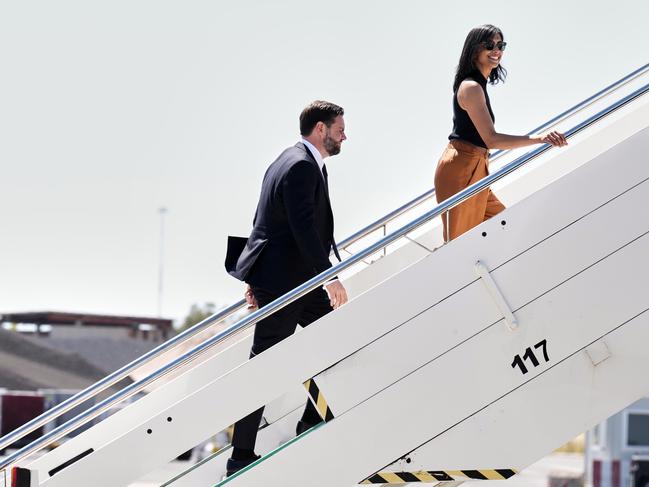 Vice President JD Vance and second lady Usha Vance board Air Force Two at Leonardo da Vinci International Airport, on May 19, 2025 in Rome, Italy. Picture: Jacquelyn Martin - Pool/Getty Images