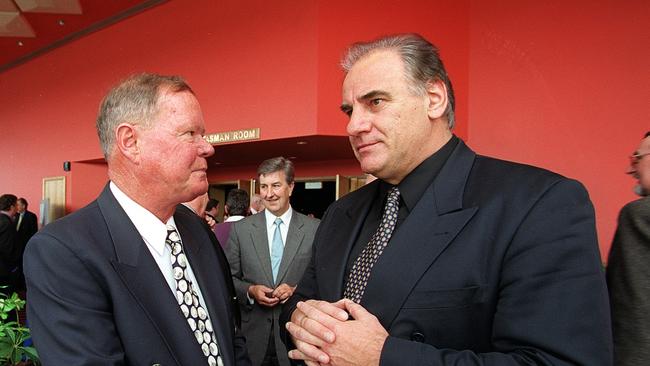 Social Bill Sorell Sandy Bay Football Club Lunch at Wrest Point from left Master of Ceremonies Peter Sharp of Howrah with guest speaker Sam Kekovich of Melbourne