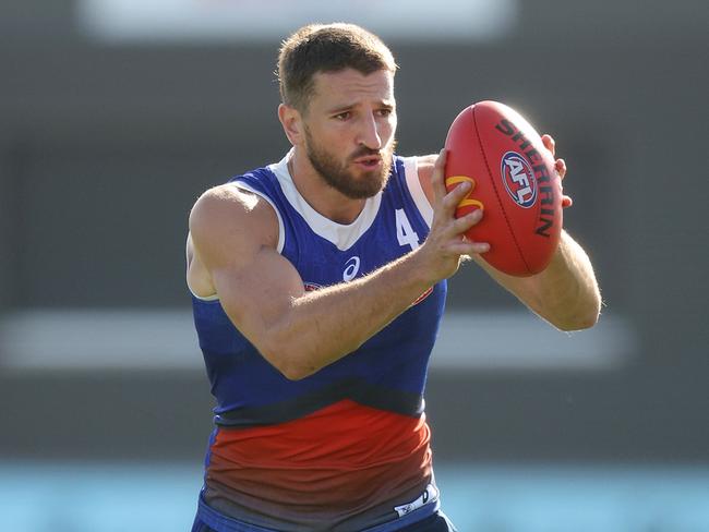 MELBOURNE, AUSTRALIA - MARCH 20: Marcus Bontempelli of the Bulldogs in action during a Western Bulldogs AFL training session at Whitten Oval on March 20, 2024 in Melbourne, Australia. (Photo by Daniel Pockett/Getty Images)