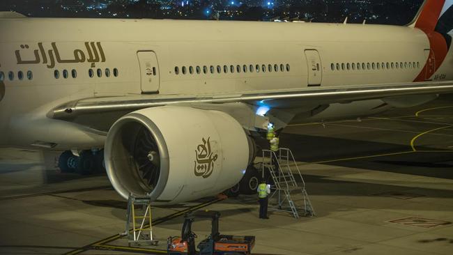 Emirates flight EK432 from Dubai was due to arrive in Brisbane, but made an emergency landing in Adelaide. Picture: Warren Bradley