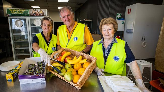 Volunteers Di Glacken, Neil Baldock and Yvonne Walker at the Mannum evacuation centre. Picture: Tom Huntley