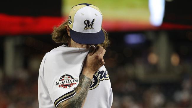 Josh Hader is facing heavy criticism after old, offensive tweets resurfaced on his official account. Picture: Getty