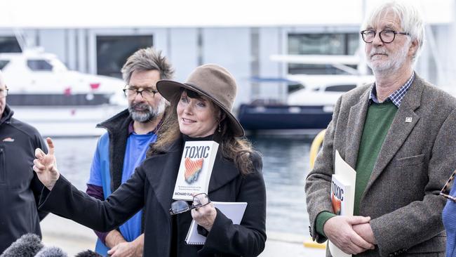 Following the Launch of Richard Flanagan's book Toxic, fishers, sailors, community and environment groups call on Premier to come clean on salmon farming. Actor Essie Davis speaks.