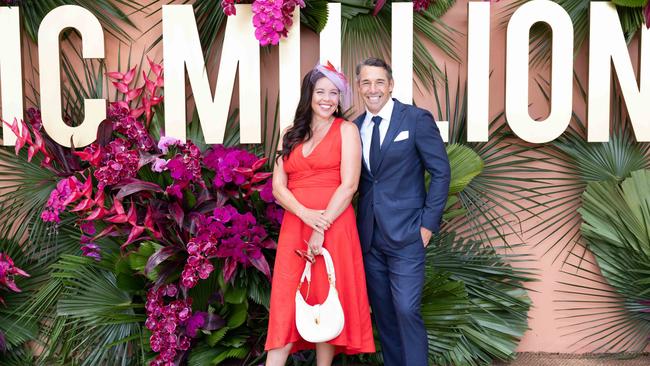 Nicole and Billy Slater at the Magic Millions race day. Picture by Luke Marsden.