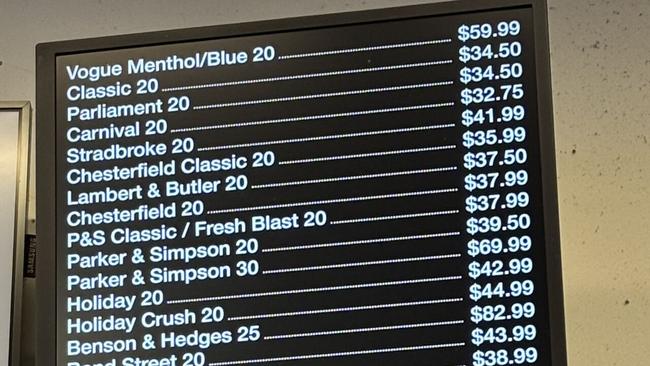 Cigarette prices in Melbourne in 2025.
