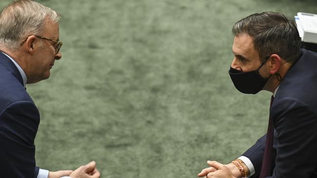 Prime Minister Anthony Albanese and Treasurer Jim Chalmers in Question Time at Parliament House in Canberra. Picture: Getty Images