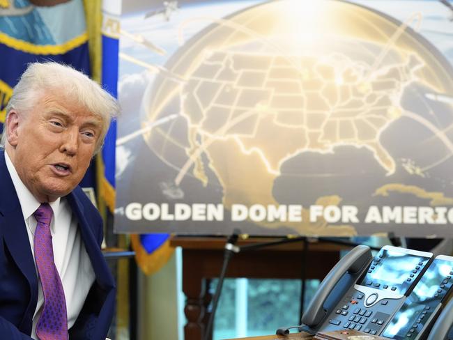 President Donald Trump speaks in the Oval Office of the White House, in Washington about a complete defence system for the US. Picture: AP Photo/Alex Brandon