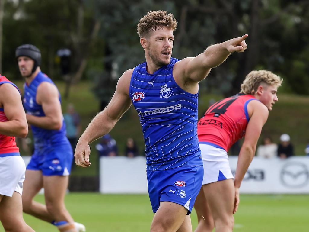 Luke Parker gives instructions on the field. Picture: Ian Currie