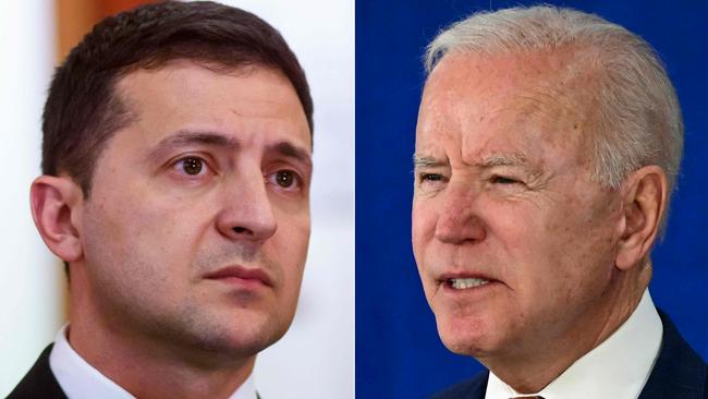 Ukranian President Volodymyr Zelenskyy and US President Joe Biden. Picture: AFP