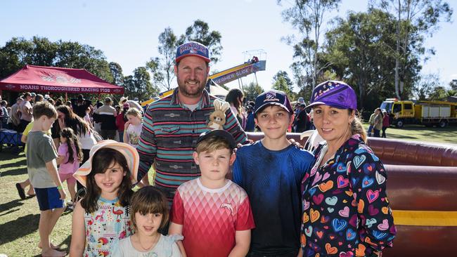 At Sadie's Day Out are (from left) Havan, Leilani, Tim, Vincent, Darrien and Amanda Hilton. The event, a special celebration of the life of five-year-old crash victim Sadie, was held at Cambooya State School, Saturday, June 7, 2025. Picture: Kevin Farmer