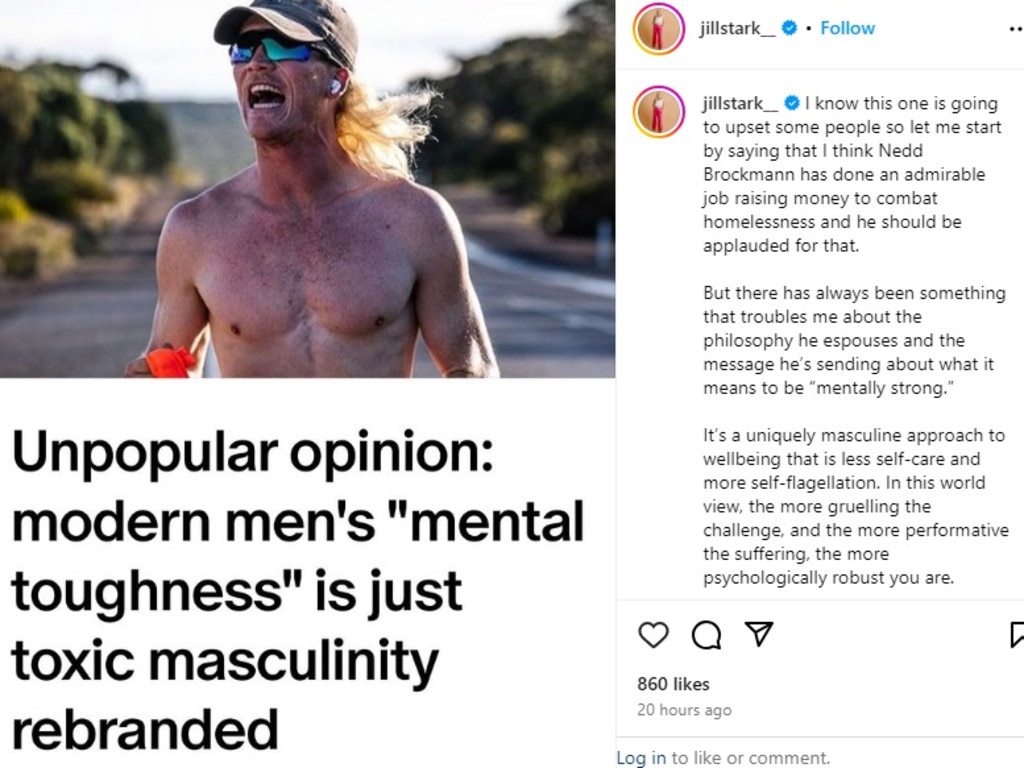 Jill Stark says men are ‘repackaging mental health as mental toughness’. Picture: Instagram