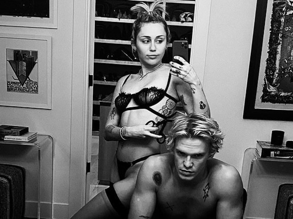 Miley Cyrus gives Cody Simpson a racy haircut. Picture: Instagram