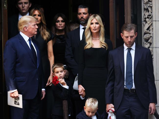 The whole Trump family leaves together from the funeral of Ivana Trump. Picture: AFP