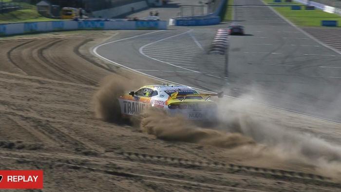 David Reynolds had a wild ride into the dirt on the final corner.
