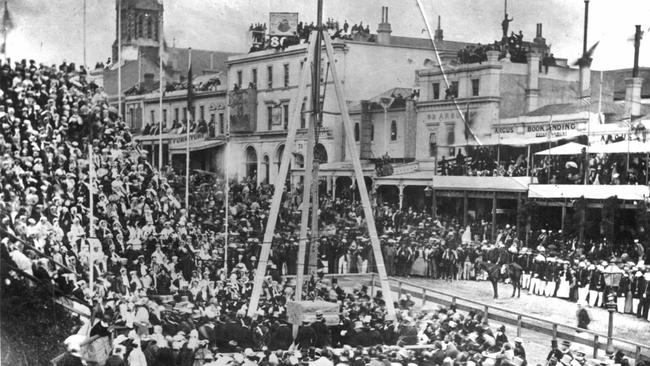 The laying of the foundation stone for the Melbourne Town Hall, during Prince Alfred’s visit. Picture: State Library of Victoria