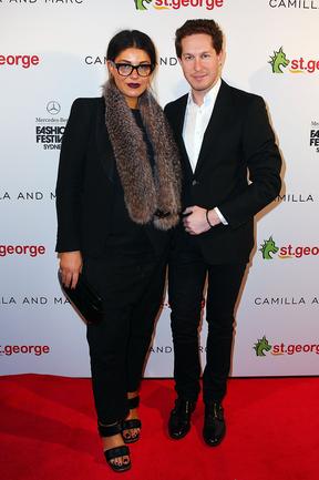 Camilla Freeman and Marc Freeman arrive for the Camilla and Marc - St. George show during Mercedes-Benz Fashion Festival Sydney. Picture: Getty