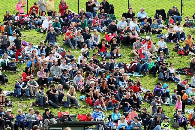 Fans settle in on the bank. Picture: Kim Eiszele