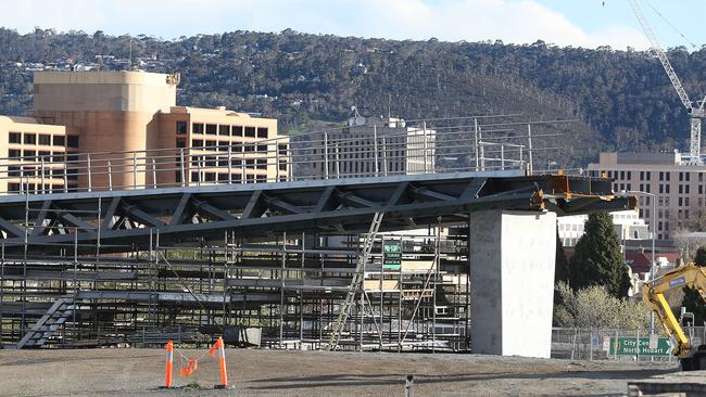 The Bridge of Remembrance under construction over the Tasman Highway at the Domain. Picture: SAM ROSEWARNE