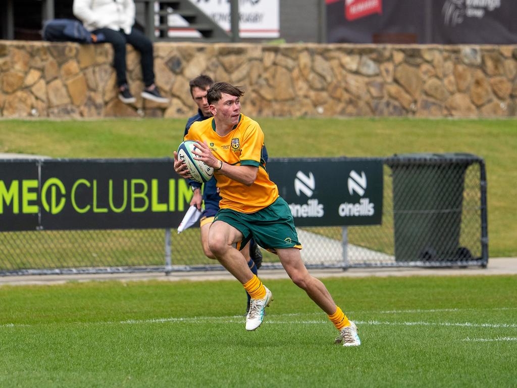 Nate Thompson in action for the 2024 Australian Schoolboys rugby union side. Picture: Anthony Edgar.