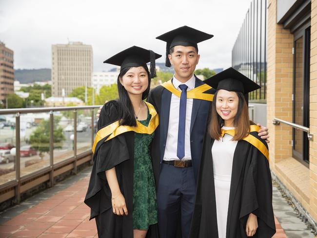 Wei Ming Wong, Goh Jian Hao and Sabrina Ong. UTAS graduations. School of College of Health and Medicine Graduate Research. Picture: RICHARD JUPE