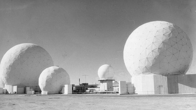 A close up view of four of the Joint Defence Space Research Facility randome’s at Pine Gap. Published: 9/11/1986.