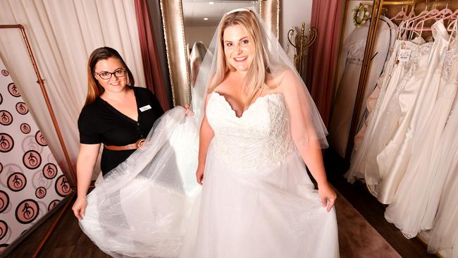 Blushous Beauty and Bridal Lounge Owner Alex Jurgens with bride to be Samara Gregory. Picture: Alix Sweeney