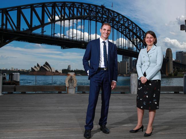 Daily Telegraph editor Ben English with NSW Premier Gladys Berejiklian at the Bradfield Oration on Friday. Picture: Justin Lloyd