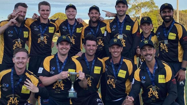 Mentone players show off the CSB Twenty20 trophy last season. Picture: Facebook