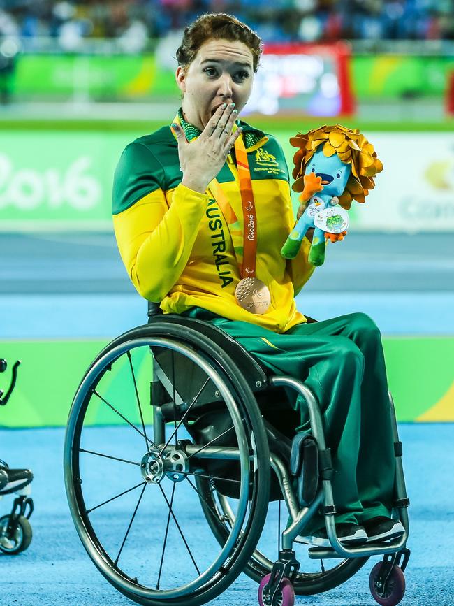 Angie Ballard wins Bronze at Rio in 2016, one of her eight Paralympic medals won. Picture: AAP Image/Sport the Library, Drew Chislett