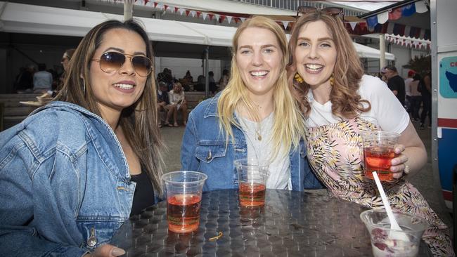 Ash Shrestha, Cat Lennon and Georgie Mountford at the Taste of Tasmania. Picture: LUKE BOWDEN