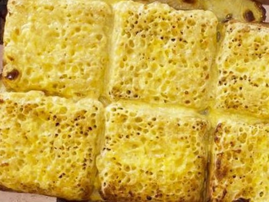 Custard and golden syrup crumpet tray bake.