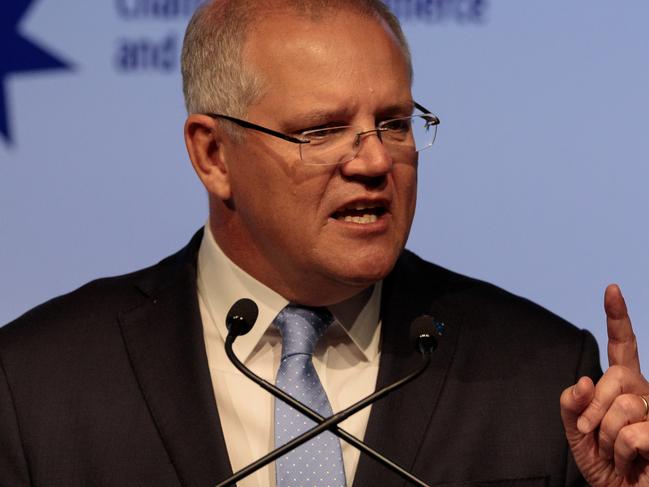 Prime Minister Scott Morrison speaks at the Chamber of Commerce and Industry WA (CCI) Breakfast with the Prime Minister event in Perth, Monday, June 24, 2019. (AAP Image/Richard Wainwright) NO ARCHIVING