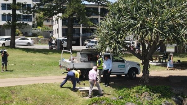 Council workers removing the statue Monday morning.