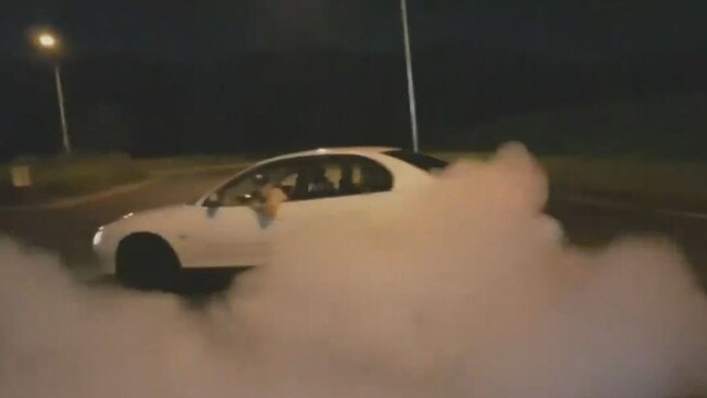 Video was posted to social media of burnouts on the M1 at Yatala. Picture: 9 News