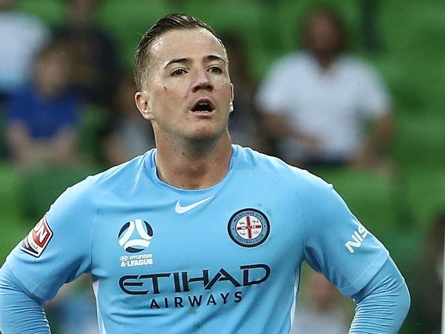 MELBOURNE, AUSTRALIA - NOVEMBER 12: Osama Malik and Ross McCormack of the City look on after a missed chance on goal during the round six A-League match between Melbourne City and the Western Sydney Wanderers at AAMI Park on November 12, 2017 in Melbourne, Australia.  (Photo by Robert Cianflone/Getty Images)