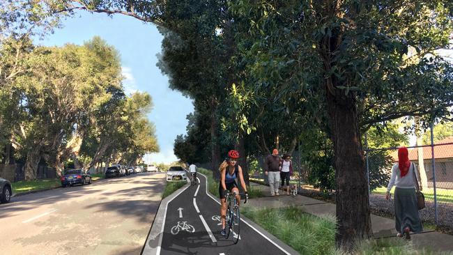 An artist's impression of a proposed cycleway on Bundock St, South Coogee. Picture: Randwick Council