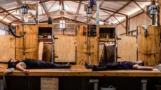 Hard yakka: Paul and Ben on their lunch break. Picture: Ellie Marinakis