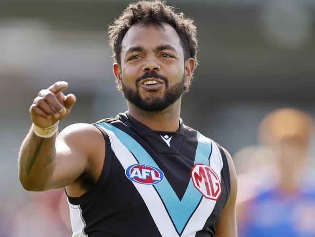 NCA. MELBOURNE, AUSTRALIA. May 3rd, 2025 . AFL .  Round 8.  Western Bulldogs vs Port Adelaide at Mars Stadium, Ballarat.   Willie Rioli of the Power     . Picture: Michael Klein