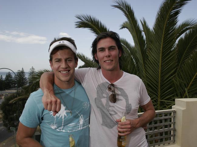 Liam Coutie, 22, from Hawthorn, and Mark Drinkwater, 22, from Williamstown also celebrated New Year's Eve at Sorrento. Picture: Andrew Maccoll