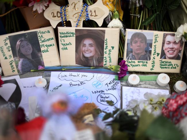 A memorial outside of Oxford High School for the shooting victims. on December 03 2021 in Oxford, Michigan. Picture: Scott Olson/Getty Images/AFP.